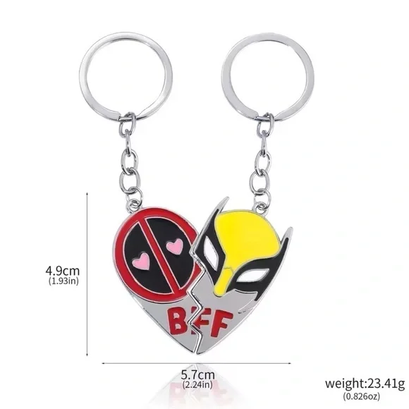 ⭐️NEW⭐️ Marvel Wolverine & Deadpool BFF 2 PC Heart Keychain Set - Picture 6 of 8